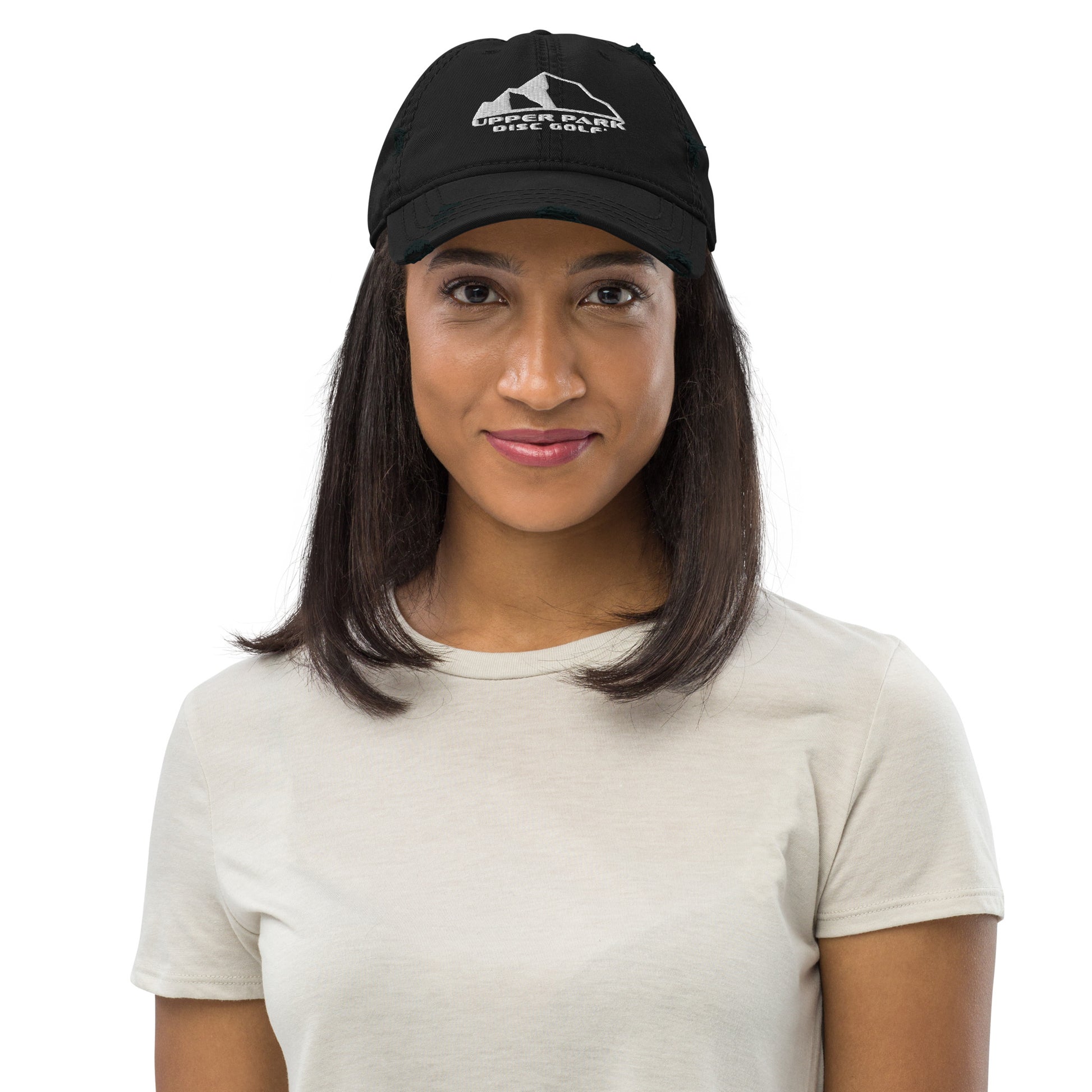 Distressed Dad Hat w front and back logo black
