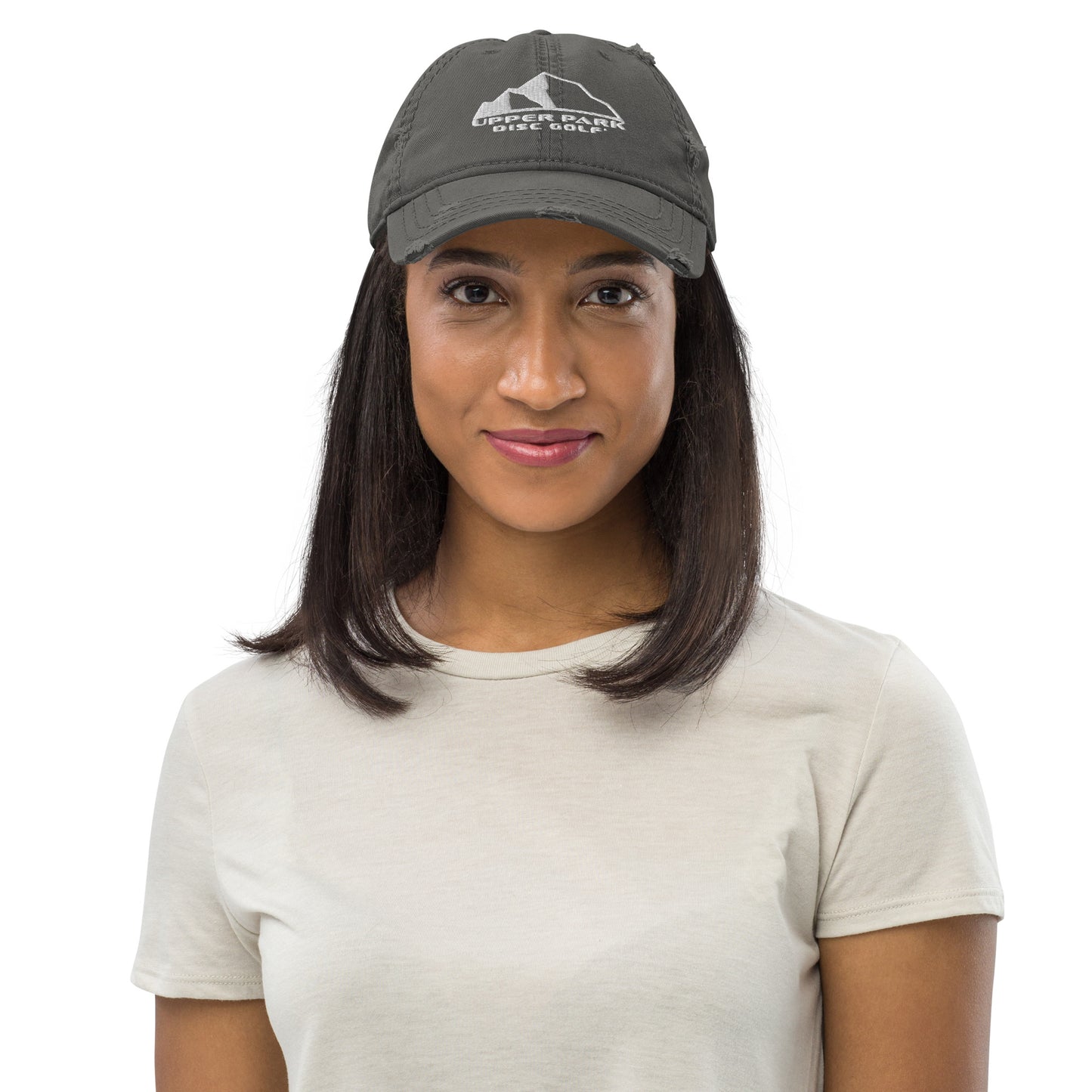 Distressed Dad Hat w front and back logo front