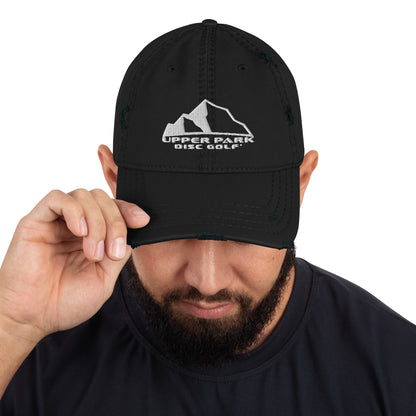 Distressed Dad Hat w front and back logo black front