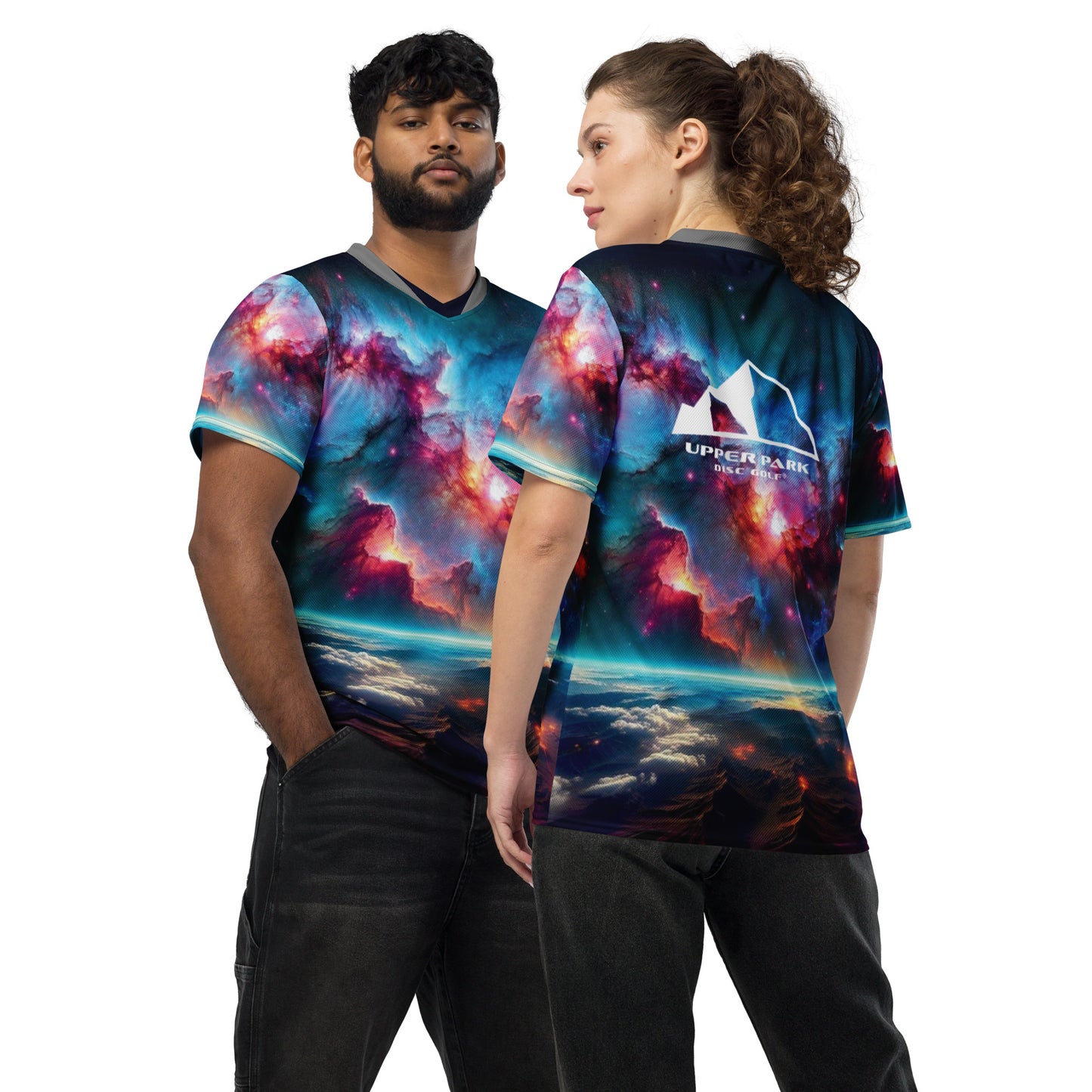 Cosmic Nebula Recycled Unisex Sports Jersey front and back