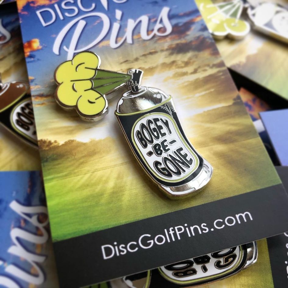 Bogey-Be-Gone Spray Disc Golf Pin on packaging