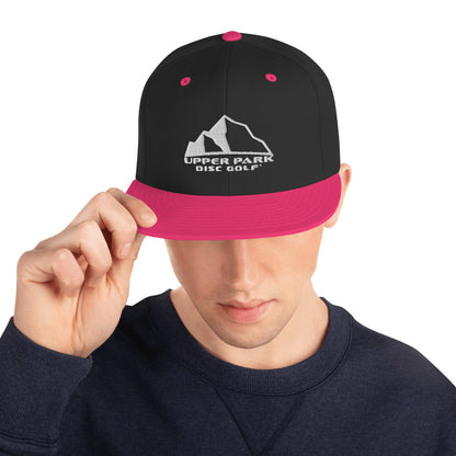Snapback Hat w front and back logo - pink/black
