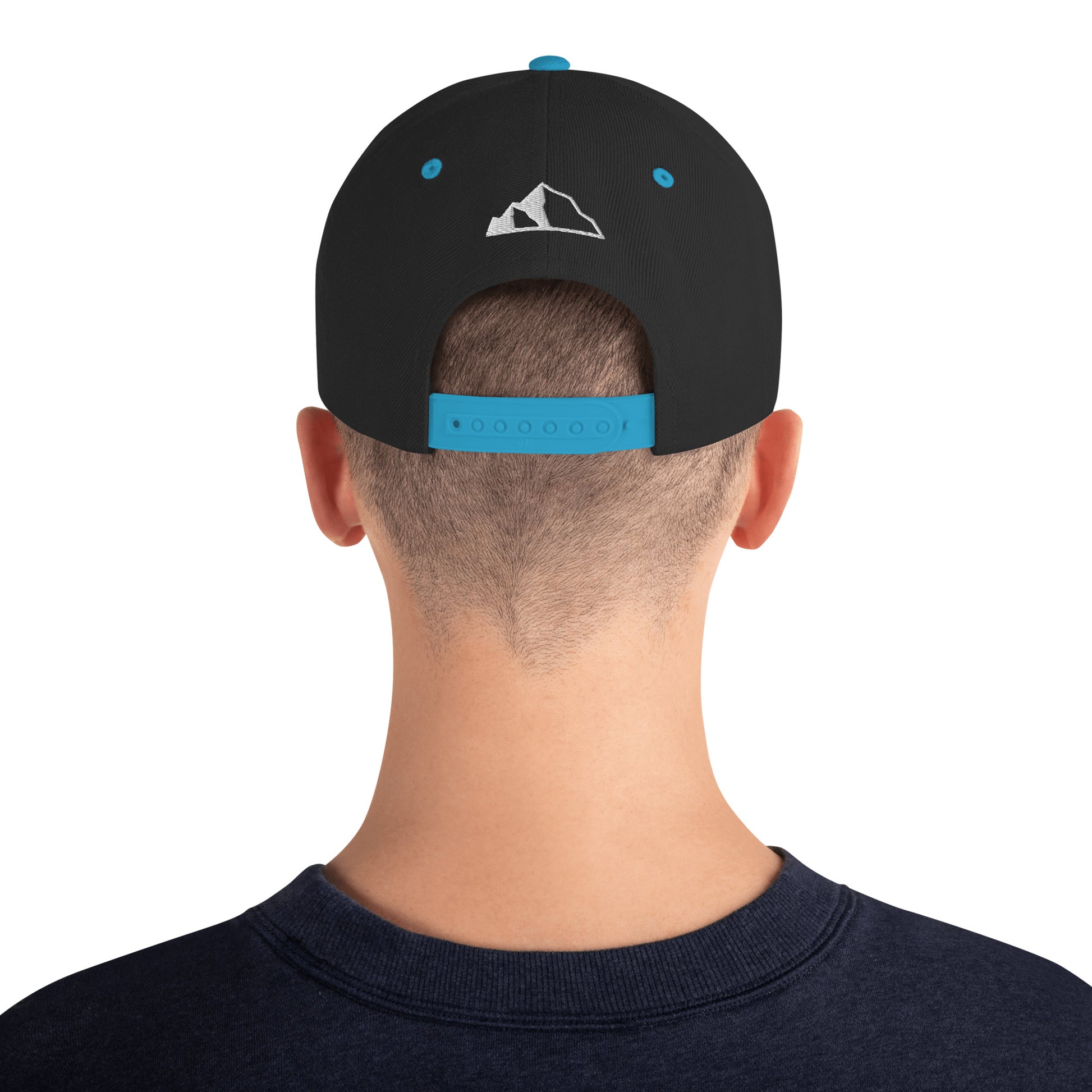 Snapback Hat w front and back logo lt blue back
