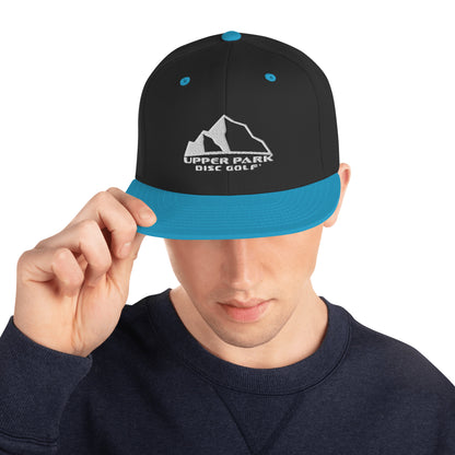 Snapback Hat w front and back logo lt blue front