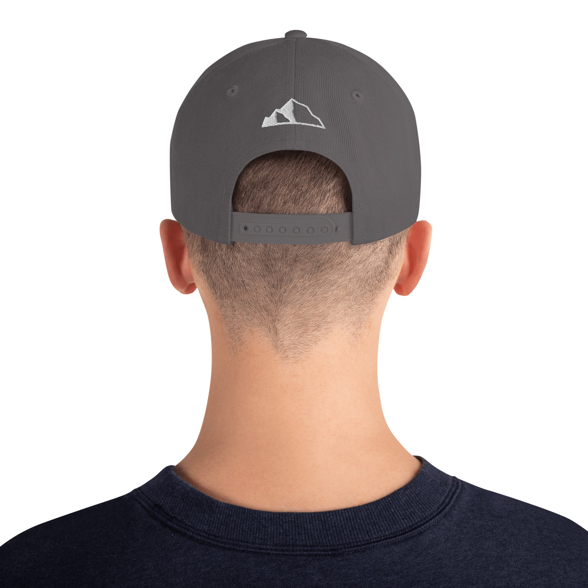 Snapback Hat w front and back logo dk grey back