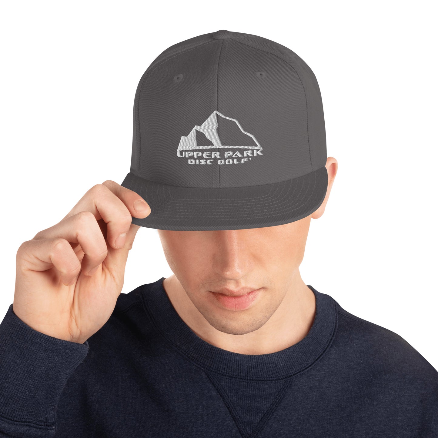 Snapback Hat w front and back logo dk grey