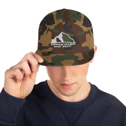 Snapback Hat w front and back logo camo