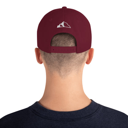 Snapback Hat w front and back logo cranberry back