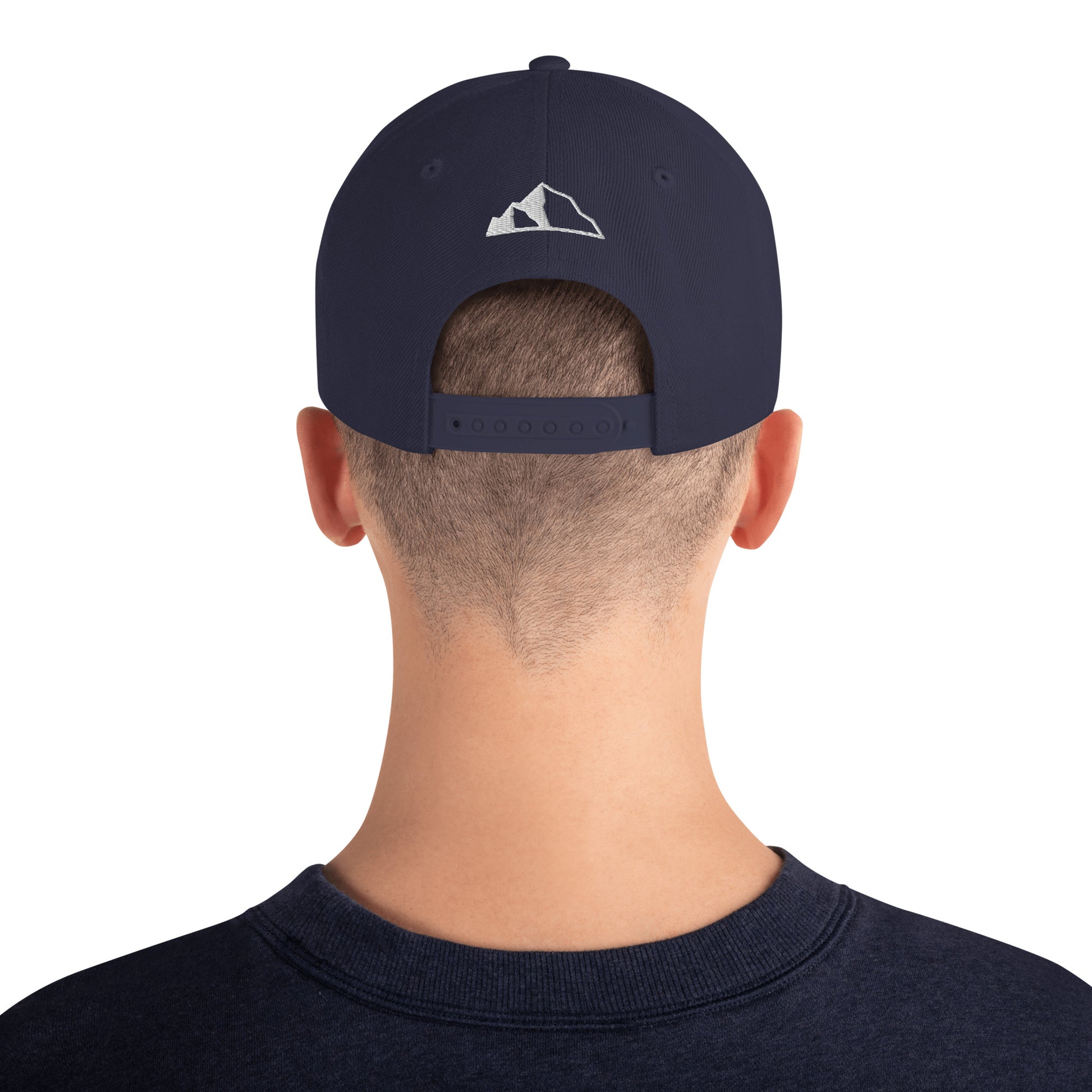 Snapback Hat w front and back logo dk blue back