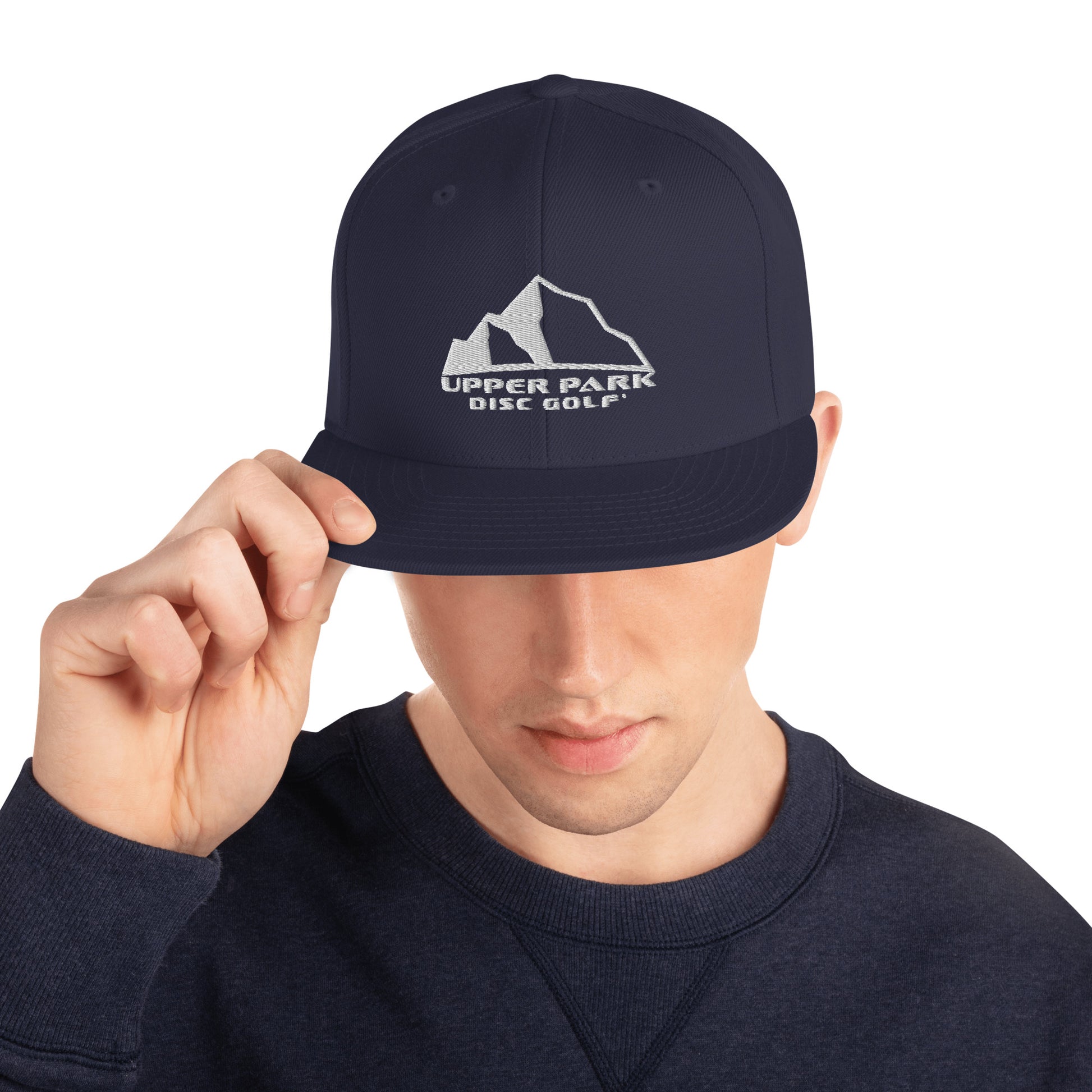Snapback Hat w front and back logo dk blue
