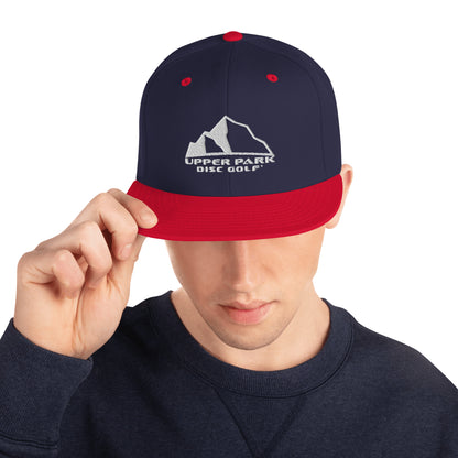 Snapback Hat w front and back logo navy/red