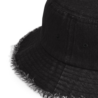 Distressed Denim Bucket Hat w Embroidered Logo