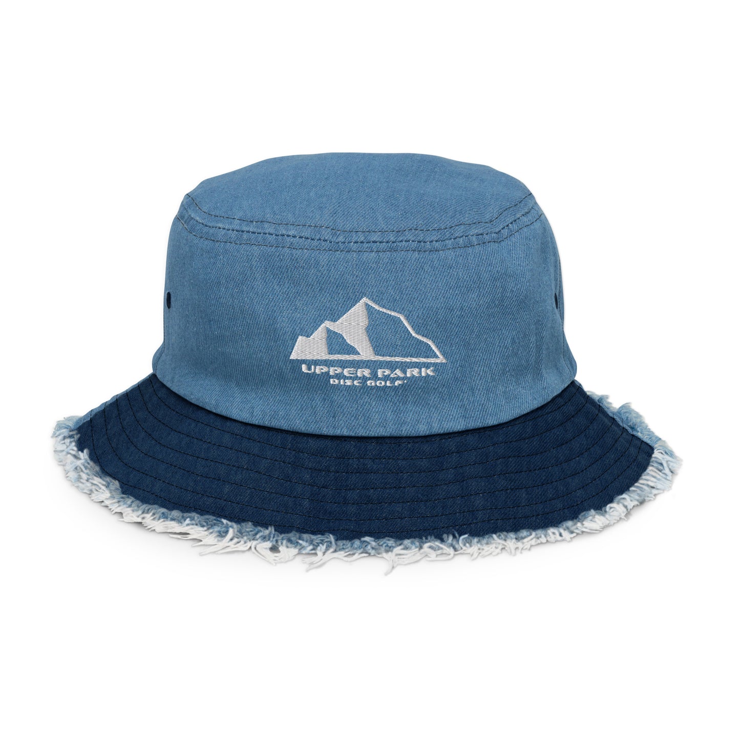 Distressed Denim Bucket Hat w Embroidered Logo