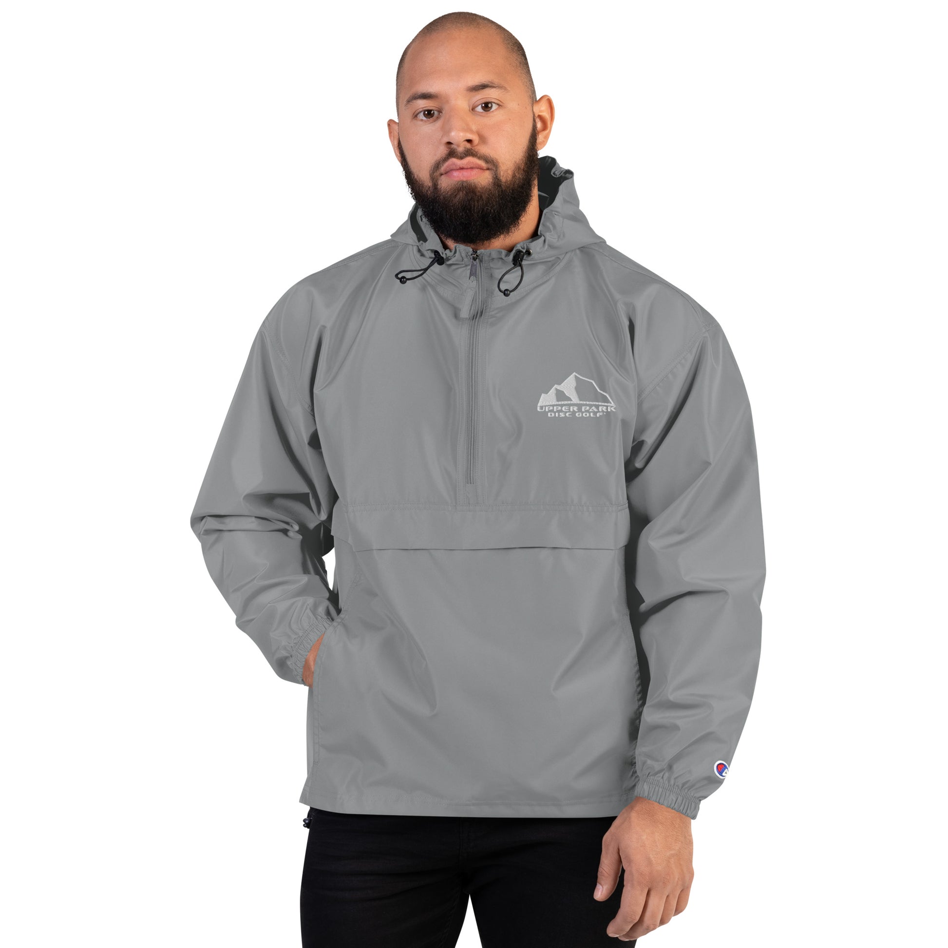 Embroidered Champion Packable Jacket with Upper Park Disc Golf® logo graphite