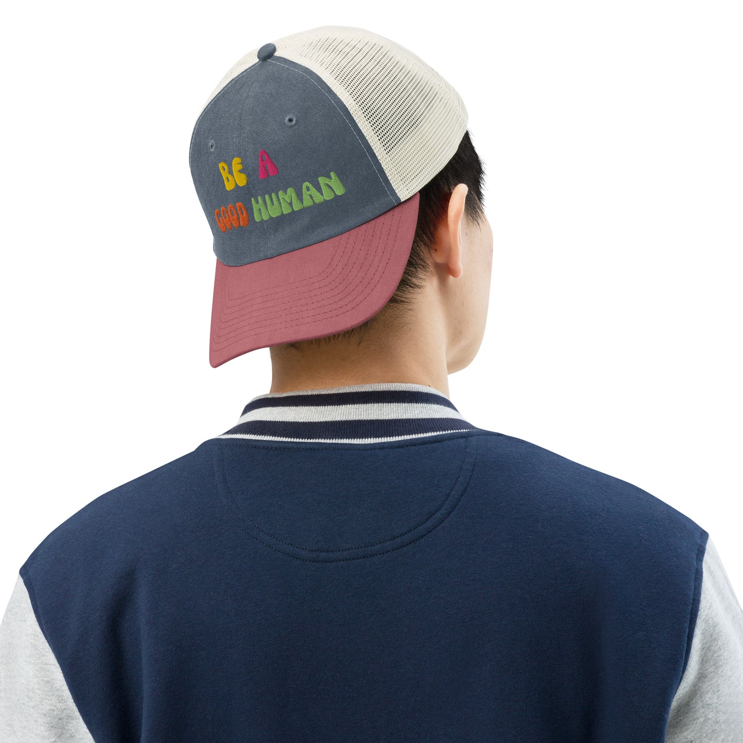 Be a good human hat - navy - cardinal- stone