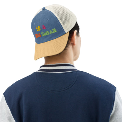Be a good human hat - navy - mustard - stone