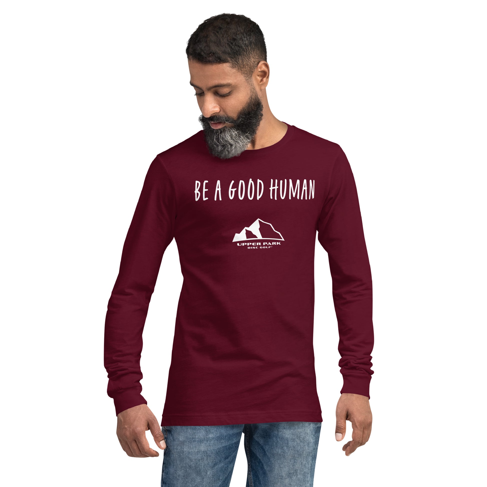 Upper Park Be a Good Human tshirt maroon